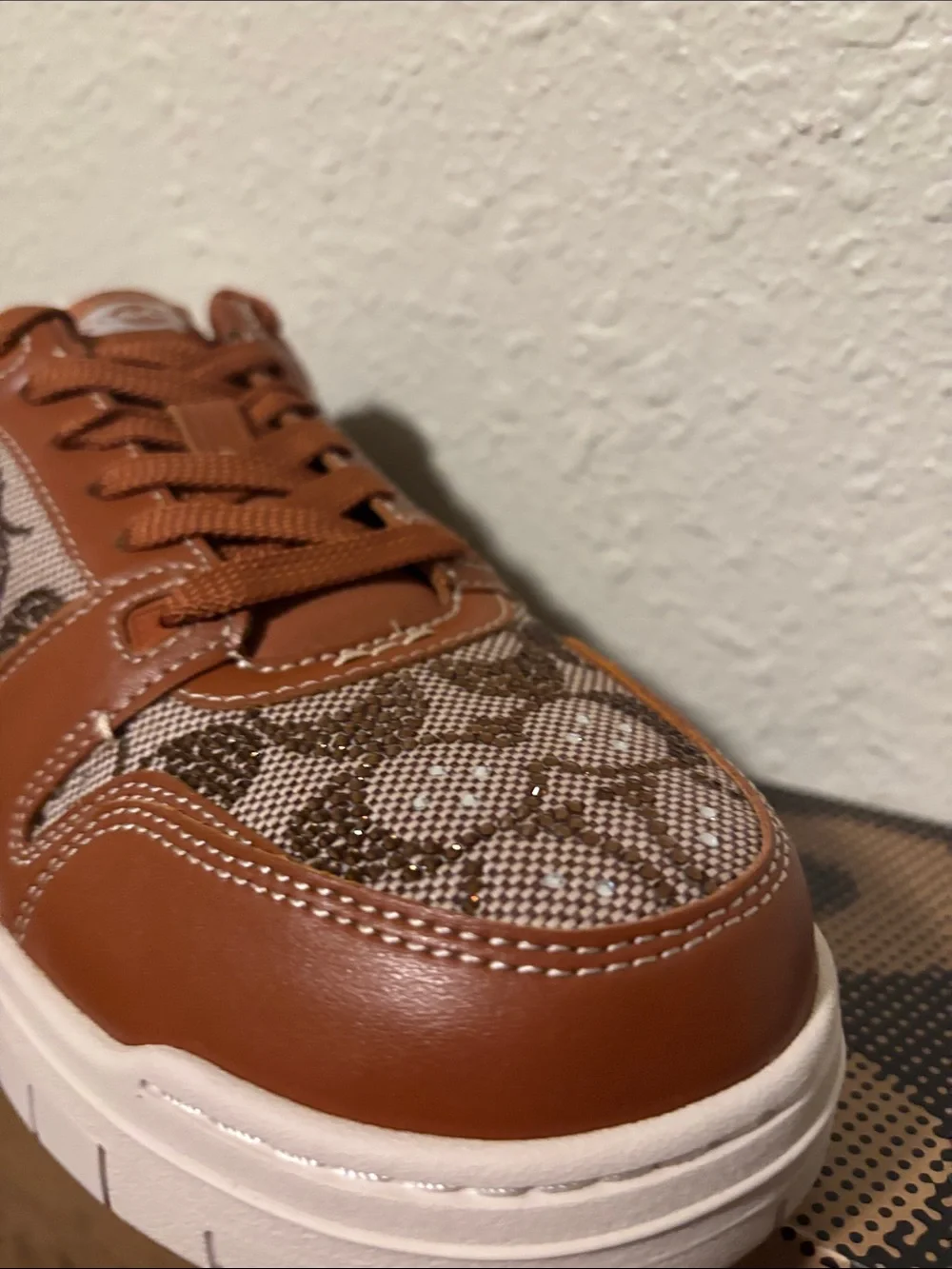 Coach Brown Leather & Monogram Canvas Sneakers with White Sole